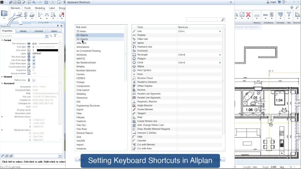 setting keyword shortcuts in allplan